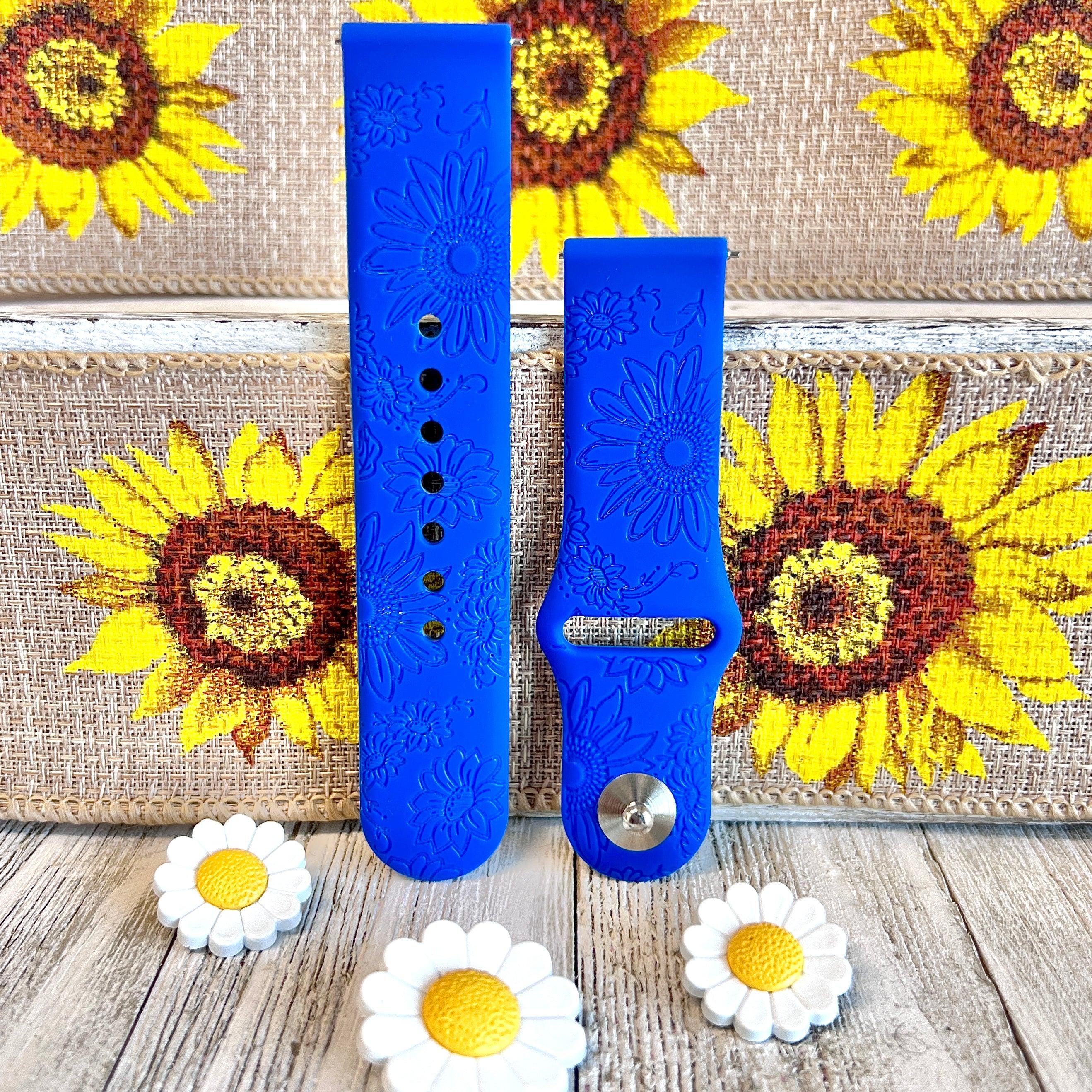 Engraved Sunflower Print Silicone Band For Samsung Watch Two Colors Available - Fancy Bands 