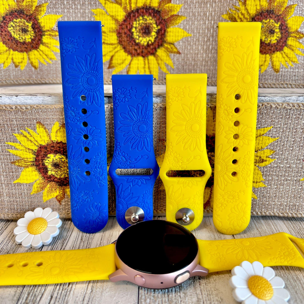 Engraved Sunflower Print Silicone Band For Samsung Watch Two Colors Available - Fancy Bands 