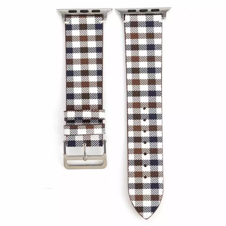Plaid Leather Band For Apple Watch Multiple Styles Available