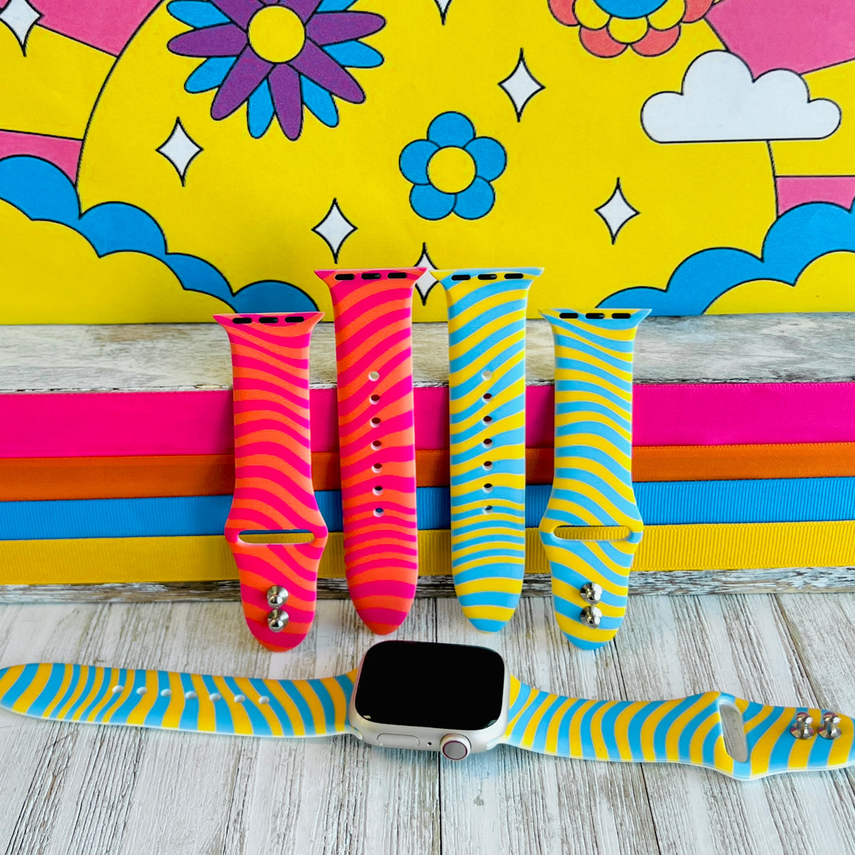 Groovy Vibes Print Silicone Band For Apple Watch Fancy Bands