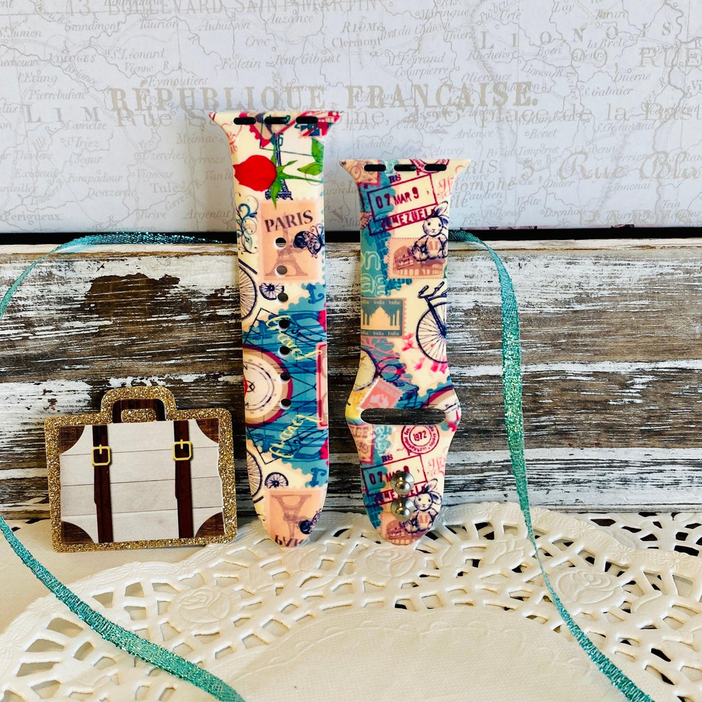 Bon Voyage Print Silicone Band For Apple Watch Two Colors Available - Fancy Bands 