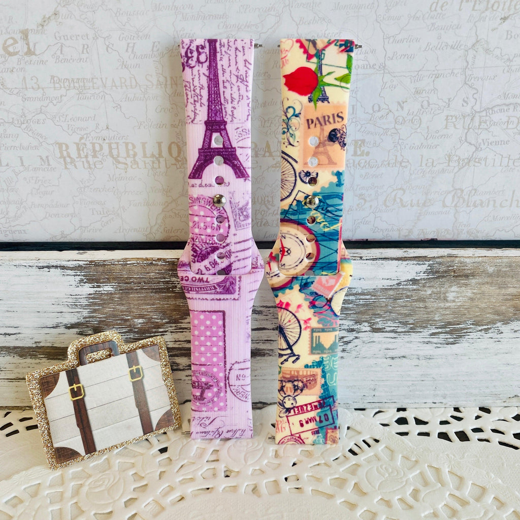Bon Voyage Print Silicone Band For Samsung Watch Multiple Colors Available - Fancy Bands 