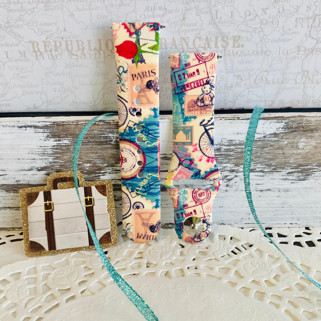 Bon Voyage Print Silicone Band For Samsung Watch Multiple Colors Available - Fancy Bands 