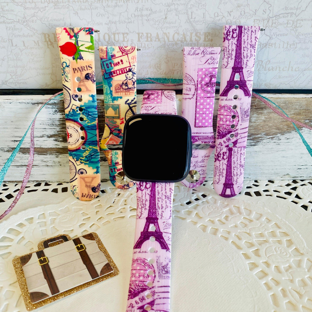 Bon Voyage Print Silicone Band For Fitbit Versa 1/2 Multiple Colors Available - Fancy Bands 