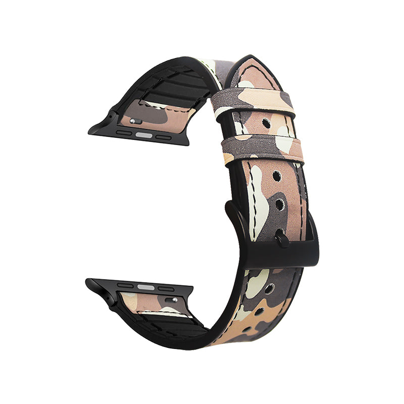 Camouflage Leather Silicone Lined Band For Apple Watch Multiple Colors Available