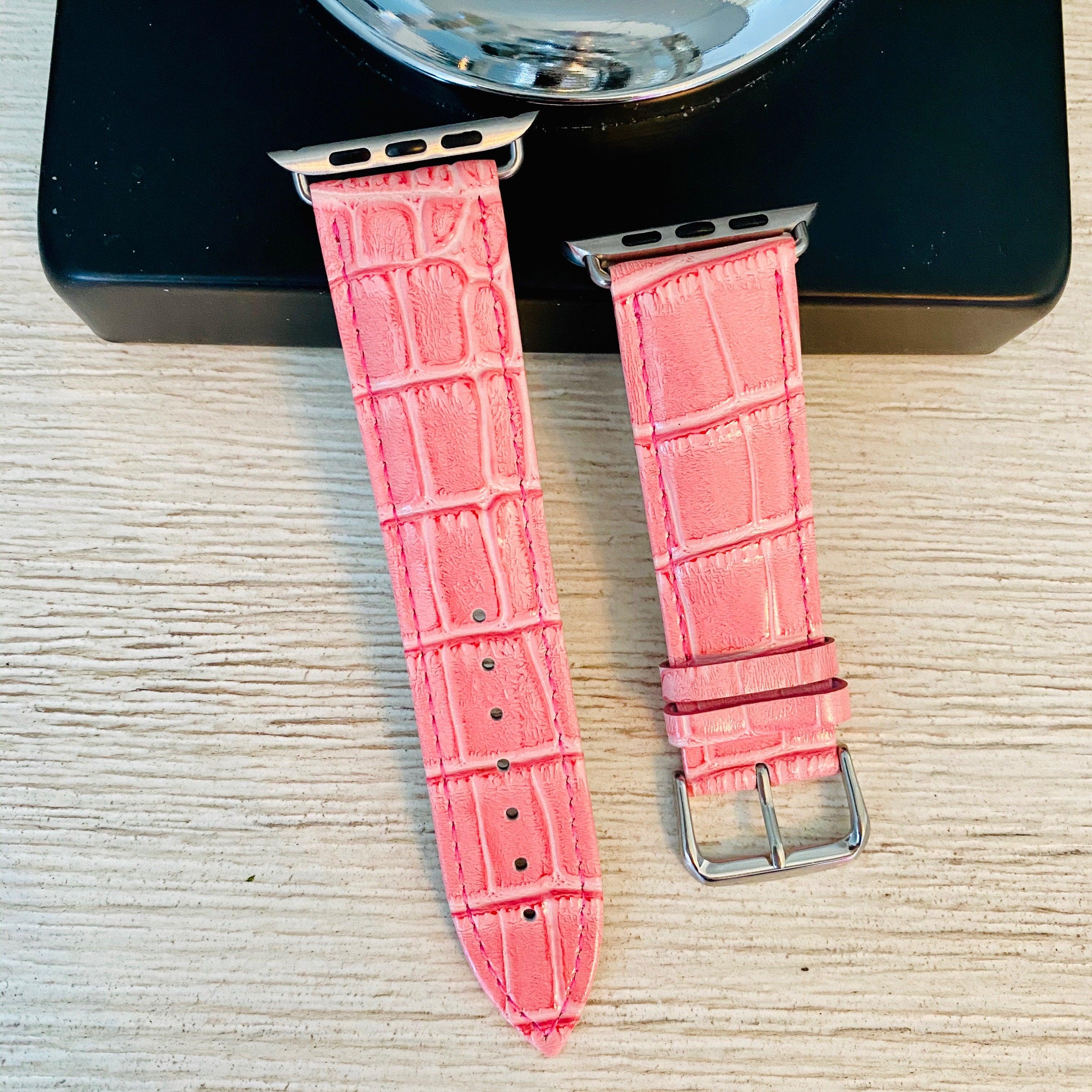 Crocodile Skin Watch Strap, Pink
