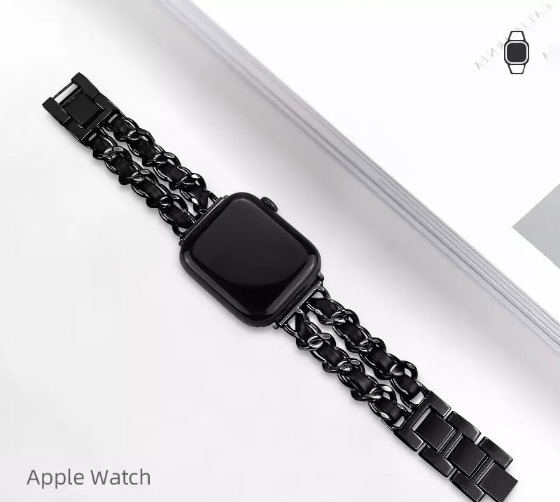 For Apple Watch SE 44mm Chain Genuine Leather Watch Band, Size: S