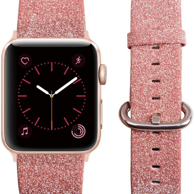 Solid Sparkly Glitter Leather Band For Apple Watch Multiple Colors Available