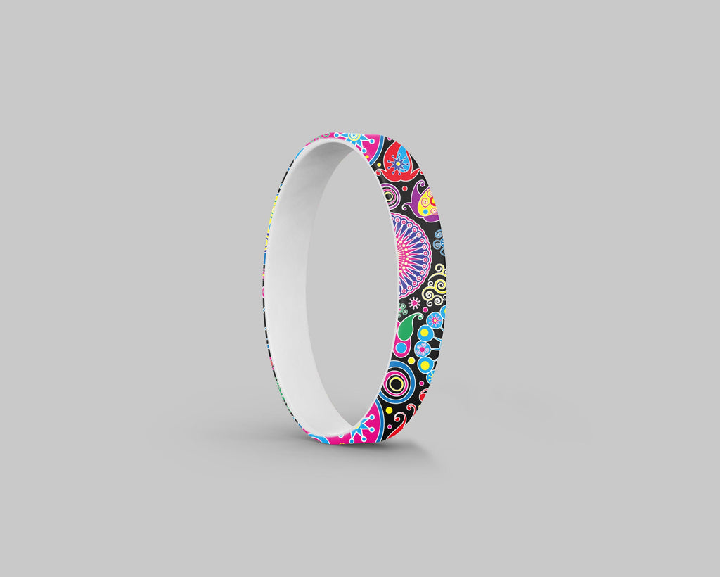 Colorful Black Paisley Silicone Bracelet Stack - Fancy Bands 